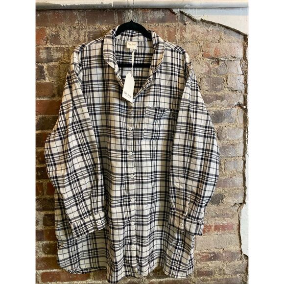 Seline Lounge • BRIDE • Black/White Plaid Flannel Tunic Button-down Ling Sleeve - Picture 1 of 16